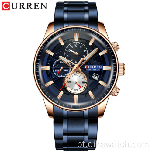 Relógios masculinos de marca superior CURREN nova moda em aço inoxidável Top marca de luxo casual cronógrafo relógio de pulso de quartzo para homem
